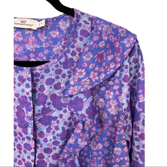 Vineyard Vines Floral Ruffle Button Front cotton Top Size 8 - Picture 3 of 13